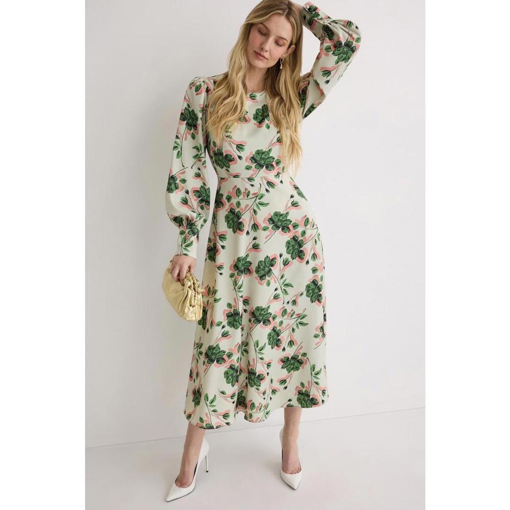 Alexia Admor Off-White Sophie Floral Dress Size 10 with Fabric Pull